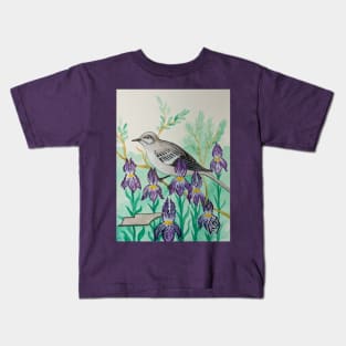 Tennessee state bird and flower, the mockingbird and iris Kids T-Shirt